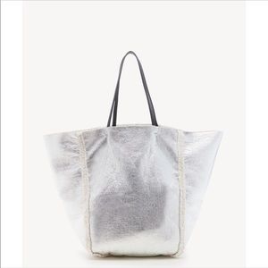 Metallic & shearling tote